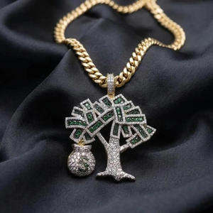 Pendentif Arbre à Monnaie en Argent Sterling 925, Moissanite, Diamant, Pierre Verte, Entièrement Sertie, Bijoux Hip Hop - Product Image 1