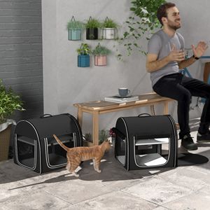 Mochila transportadora de mascotas de lona suave con divisor y bolsa de almacenamiento - Negra - Product Image 2
