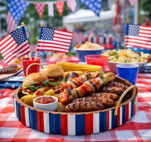 Bandeja Redonda de Madera Artesanal para el Día de la Independencia de EE. UU., para Servir Comida en Fiestas de Barbacoa y Decoración Patriótica del Hogar, Hecha en Vietnam - Product Image 5