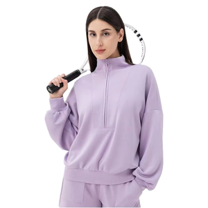 Sweat-shirt tricoté oversize lavande pour femme, à manches longues, col montant, couleur unie, respirant, idéal pour l'automne - Product Image 1