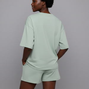 Custom 100% Organic Cotton Shorts <b>Set</b> Summer Casual Daily Wear Short Sleeve Shirt Breathable Regular Fit 2PCS Women Sports Suit - Product Image 6