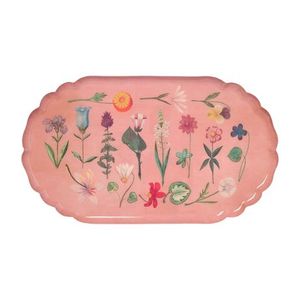 Assiette ovale en métal avec motif floral, émail coloré, design bohème, bordure dorée - Product Image 4