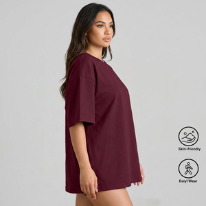 Oversized Casual Solid Color Crew Neck Three Quarter Sleeve Plus Size Women's <b>T</b>-<b>Shirt</b> <b>Long</b> <b>Length</b> 100% Cotton Jersey Fabric 220g - Product Image 2