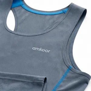 เสื้อกล้ามผู้ชาย Amkoor สีเทา คอกลม ระบายอากาศ แห้งเร็ว ผ้าถักโพลีเอสเตอร์ สปอร์ต สีพื้น โลโก้ด้านหน้า น้ำหนัก 120 กรัม - Product Image 6