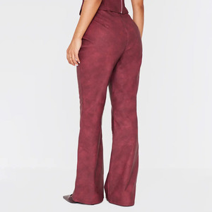 Pantalones de Mujer de Cintura Alta, Corte Acampanado, de Cuero Sintético PU, Color Sólido, Largos, Elegantes, con Cierre de Cremallera, para Otoño - Product Image 2