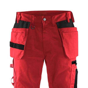Pantalon de travail rouge pour homme, genoux renforcés noirs, plusieurs poches, respirant, certifié CE, résistant à l'abrasion, polyester, uniforme - Product Image 3