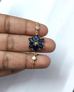 Blue Marquise Cut Sapphire Bracelet 925 Sterling Silver 14K Gold Plated Handmade Dainty Wedding Jewelry Gift - Product Image 4