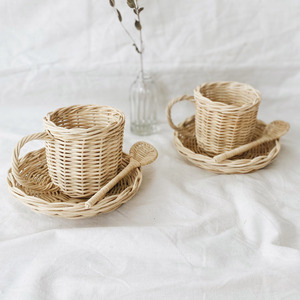 Sustainable natural rattan tea party toy cheapest price miniature teaware children wooden toys - Product Image 3