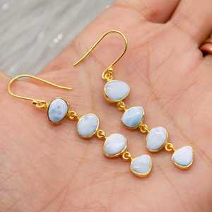 Natural Gemstones Blue Larimar Four Stone 925 Sterling Silver Sparkling Gold Plated <b>Earrings</b> For Women Newest Fine Jewelry - Product Image 1