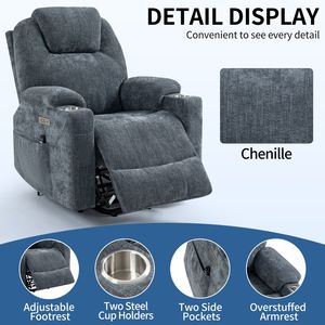 Poltrona Reclinabile Elettrica in Ciniglia Resistente fino a 160 kg con Massaggio a Vibrazione a 8 Punti e Meccanismo di Riscaldamento Lombare - Product Image 4