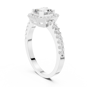14K Solid White <b>Gold</b> Asscher Cut Lab Grown Diamond Halo Paved <b>Set</b> Engagement <b>Ring</b> Bridal Fine Jewelry For Women And Girls - Product Image 2