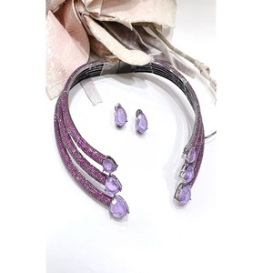 Glamorous Premium Quality Silver Plating CZ Stones Look <b>Statement</b> Collar <b>Necklace</b> and Earrings Set for Women's Wear Collection - Product Image 1