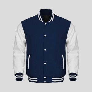 Chaqueta Varsity Gris para Hombre con Mangas de Cuero PU Negro, Cierre de Botones, Cuello Camisero, Ropa Casual de Otoño - Product Image 2