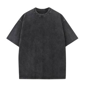 เสื้อยืดโอเวอร์ไซส์สีพื้นผ้าฝ้าย 100% ล้างสีแบบแอซิด สีน้ำเงิน สำหรับผู้ชายไซส์ใหญ่ ทรงหลวม สวมใส่สบาย แขนสั้น สไตล์สตรีทแวร์ - Product Image 4