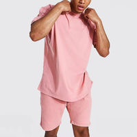 Ensemble de vêtements de sport décontractés pour hommes en tricot rose uni, séchage rapide, 100% coton, haut à manches courtes et short de sport de haute qualité