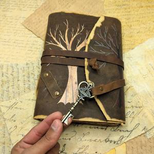 Handmade Celtic Tree Life <b>Leather</b> Journal Sewing Hardcover Vintage Wrap <b>Diary</b> Antique Key Charm Unlined Deckle Edge Paper - Product Image 2