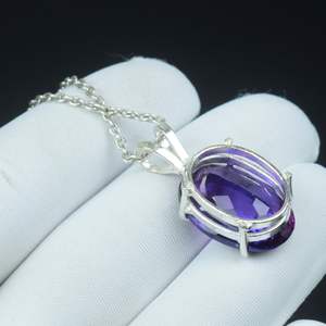 Magnifique pendentif ovale bicolore en tanzanite, collier en argent sterling 925, pierre de naissance de décembre, cadeau - Product Image 3