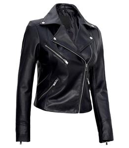 Chaqueta de Cuero Genuino para Motociclista con Cuello Solapa, Cremallera Asimétrica, Negra, Ajustada, Estilo Casual Urbano, Venta al por Mayor - Product Image 2