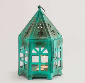 Geometric Brass <b>Lantern</b> <b>Set</b> With Glass Panels For Home Decoration - Product Image 2