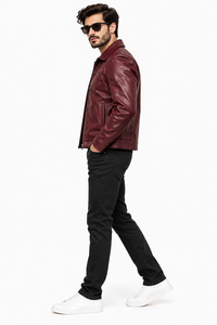 Chaqueta de Cuero Sintético Color Borgoña para Hombre con Cierre, Cuello Clásico y Bolsillos, Ropa Exterior Personalizada al por Mayor - Product Image 5