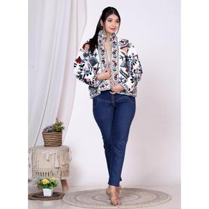 Handmade <b>White</b> Cotton Suzani Embroidered <b>Jacket</b> for Women Bohemian Floral Ethnic Festival Coat - Product Image 4
