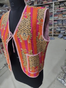 Tiger stripe print Floral Quilted Cotton Bomber Vest Reversible Breathable <b>Short</b> Sleeve <b>Jacket</b> for Women gift for her - Product Image 3