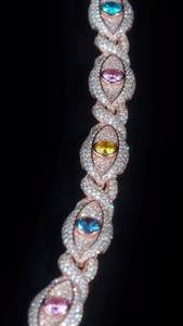 Bracelet Evil Eye 12 mm en gros, CZ coloré VVS cultivé en laboratoire, Argent 925, Or 10K, entièrement serti, Bracelet Talisman, Bijoux Hip Hop - Product Image 5