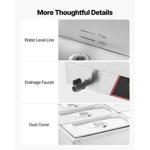 Calentador de Alimentos Eléctrico Comercial de Acero Inoxidable de 1500W, 6 Recipientes, Calentamiento Rápido, Buffet de Mostrador, Baño María, Cable de Alimentación para Catering - Product Image 6