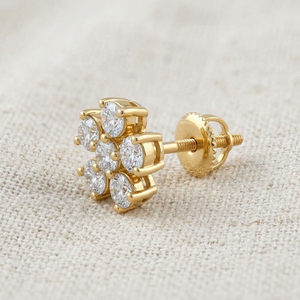 Pendientes de Flor Modernos Chapados en Oro de 14K con Racimo de Diamantes Redondos de Corte Brillante para Mujer, Regalos para Compromiso y Fiestas - Product Image 4
