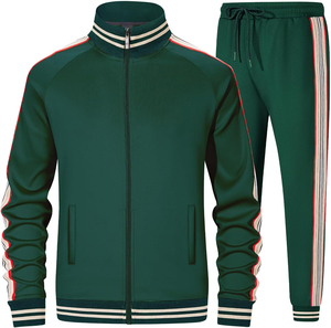 Ensemble de survêtement noir pour homme, style rétro, avec poignets côtelés rayés, tissu très élastique, ensemble de jogging 2 pièces - Vêtements de fitness OEM/ODM - Product Image 3