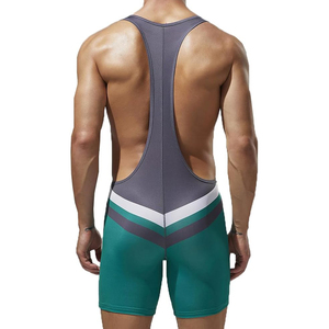 Débardeur de lutte pour hommes, style color block, en Spandex et Nylon, anti-transpiration, vêtement de sport une pièce, coupe courte - Product Image 4