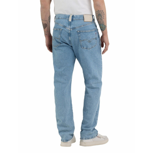 Nouveauté : Jean ample pour homme en denim bleu clair à 5 poches, avec braguette boutonnée et zippée, jambes larges et droites, personnalisable OEM - Product Image 4