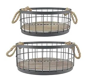 Panier de rangement rectangulaire en fil métallique avec base tressée et poignées, organisateur rustique multi-usages pour la maison - Product Image 5