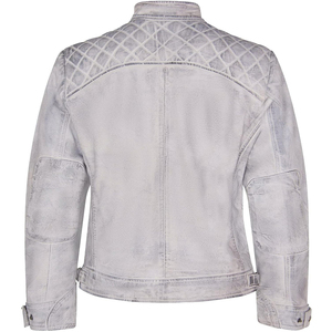 Customized Men’s Premium Distressed Leather <b>Jacket</b> – <b>White</b> Quilted Shoulder <b>Biker</b> <b>Jacket</b> for Casual Wearing - Product Image 2