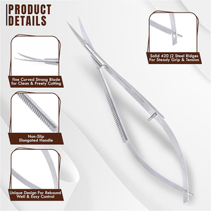 Tijeras de precisión para cejas y pestañas Spring Scissor de 4.7 pulgadas, portátiles, antideslizantes, de acero inoxidable, para recortar cutículas. - Product Image 3