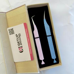 Pince à épiler de précision pour cils, personnalisée, marque privée, bleu/rose, design découpé diamant, pailletée, vente en gros - Product Image 3