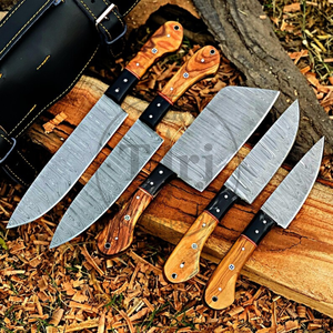 Couteau de Chef Artisanal en Acier Damas Manches en Bois d'Olivier Survie Camping DIY Bouton Poussoir Épaisseur 0,45 mm Personnalisable Premium Garantie 3 Ans - Product Image 2