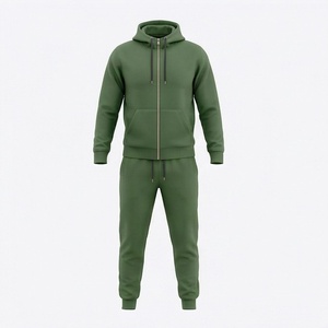 Conjunto Deportivo para Hombre con Capucha Verde, Sudadera con Cierre Completo y Pantalones, Color Sólido, Ropa Casual, Transpirable, de Algodón, para Correr, Otoño - Product Image 2