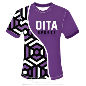 Conjunto de Camiseta y Pantalones Cortos de Rugby Geométricos en Morado, Negro y Blanco, Cuello Redondo, Manga Corta, Personalizable, Transpirable, para Entrenamiento Deportivo en Equipo - Product Image 3