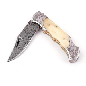 Cuchillo de bolsillo Burraq hecho a mano de acero de Damasco con punta recta de 7 pulgadas, mango de resina, funda de cuero, opciones OEM/ODM/DIY para exteriores - Product Image 4