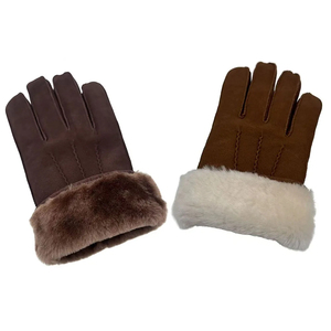 Gants d'hiver en peau de mouton pour femmes, avec revers en fausse fourrure, thermiques, longueur poignet, usage décontracté, compatibles écran tactile, détection de pointe, en laine/acrylique - Product Image 1