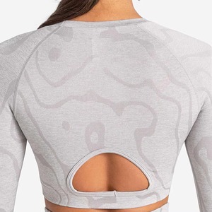 Haut court de sport pour femme de haute qualité, col rond doux, manches longues, coupe ajustée, compression, sexy, pour la gym - Product Image 3