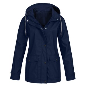 Chaqueta de lluvia con capucha impermeable de talla grande para mujer Estilo Poncho sólido a prueba de viento y cálido para ropa impermeable al aire libre - Product Image 3