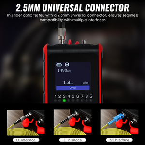 เครื่องวัดพลังงานไฟเบอร์ออปติกอเนกประสงค์ (-60 ถึง +8dBm) พร้อม VFL เลเซอร์สีแดง, เครื่องทดสอบสายเคเบิล RJ45, หน้าจอสี HD และแบตเตอรี่แบบชาร์จได้ 3.7V - Product Image 6