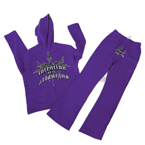 Conjunto de Sudadera con Capucha y Pantalones Deportivos de Alta Calidad, Personalizado, con Pedrería, Transpirable, de Algodón Mezclado - Product Image 3