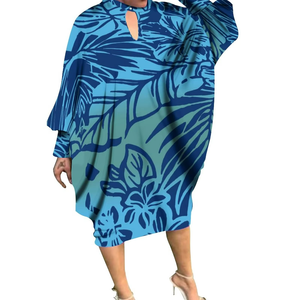 Vestidos Casuales con Estampado de Hojas Estilo Hawaiano, Vestido Kaftan Tribal Polinesio con Logotipo Personalizado, Vestido Samoano de Manga Larga con Corte Murciélago - Product Image 2