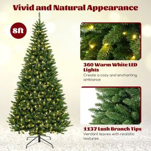 Albero di Natale Artificiale ad Angolo di 2,4 Metri con 1137 Punte di Rami e 360 Luci LED Bianco Caldo - Product Image 5