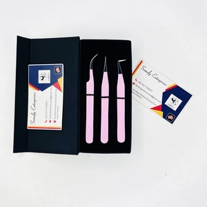 Somofy Enterprises Eyelash Tweezers Set <b>Pink</b> Stainless Steel Precision Tips 10mm Length <b>Box</b> Packaging Custom Logo Fiber Tips - Product Image 2