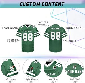 Custom American Football Jersey Men Green 88 Mandarin Collar Mesh Breathable Short Sleeve Team Name Heat-Transfer Letter - Product Image 3