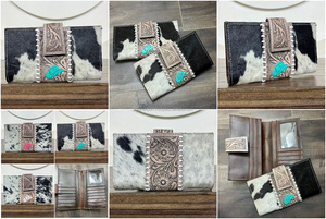 Cartera de Cuero Vacuno Genuino Hecha a Mano, Cartera Larga Bifold de Cuero con Pelo, Diseño Western, para Mujer - Product Image 3